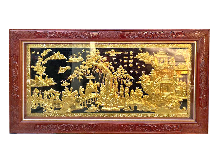 Bức tranh vinh quy b&aacute;i tổ mạ v&agrave;ng 24K ph&ugrave; hợp kh&ocirc;ng gian ph&ograve;ng kh&aacute;ch, ph&ograve;ng thờ 